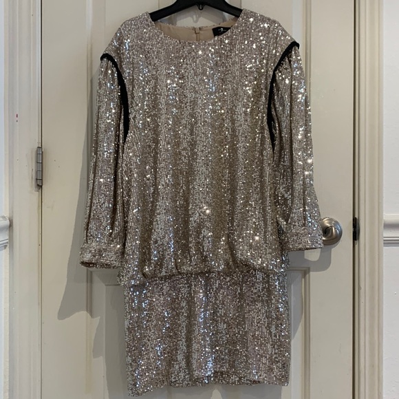 NWT 7 For all Mankind by Revolve Sequin Dress In silver & black contrast Medium - Picture 4 of 14